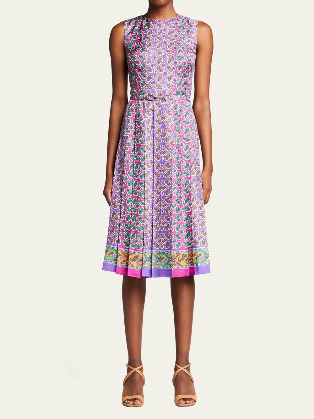 Ralph Lauren Purple Label Pink, Purple & Green Printed Sleeveless Midi Dress